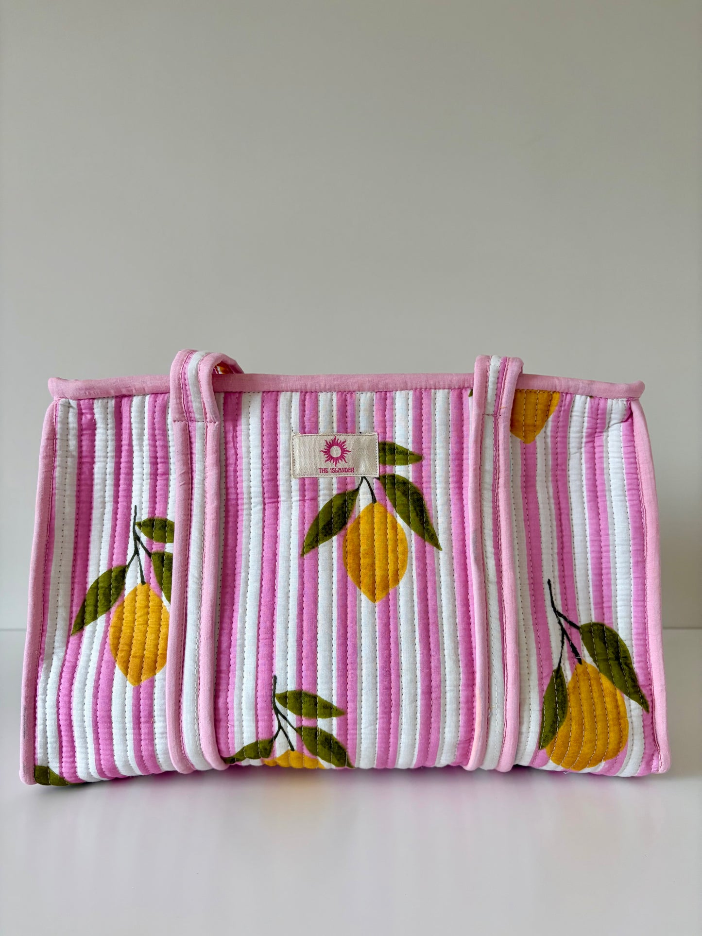 Pink Stripes Lemon Midi Tote