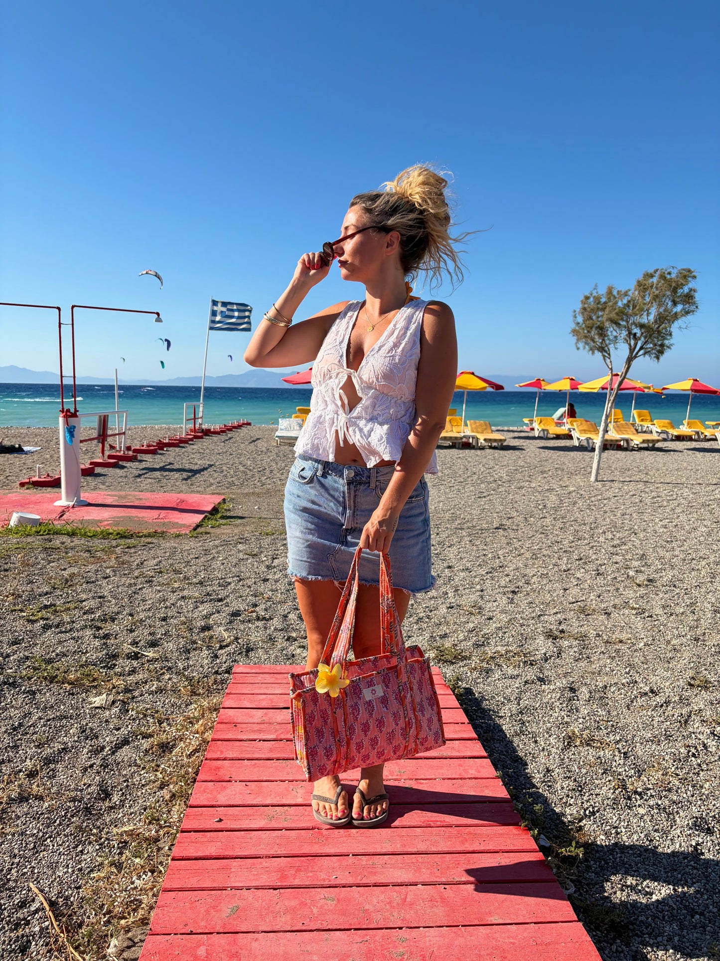 Summer Peach Block Print Midi Tote Bag