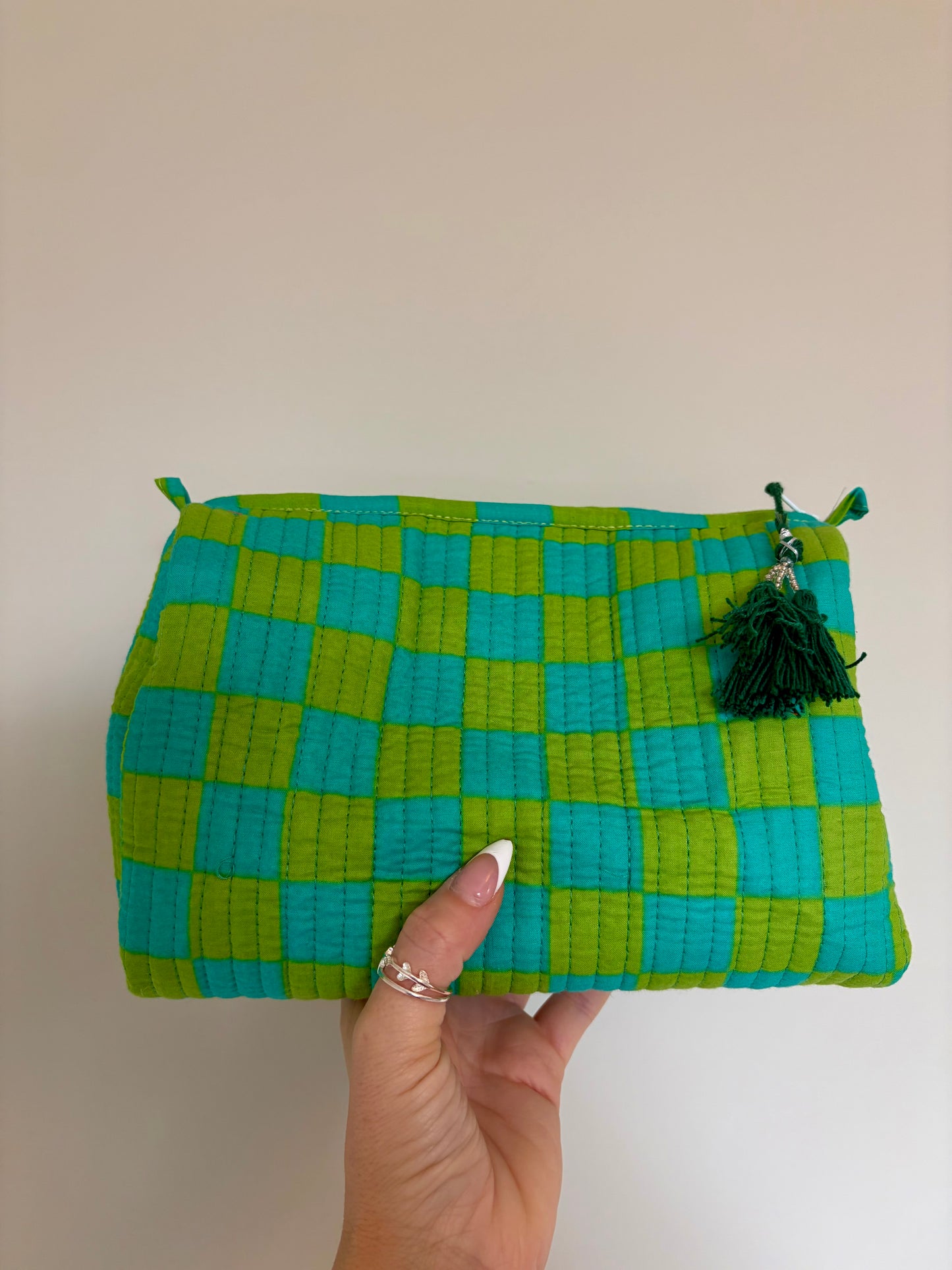 Green Checkerboard Large Tote (Zipped or Reversible)