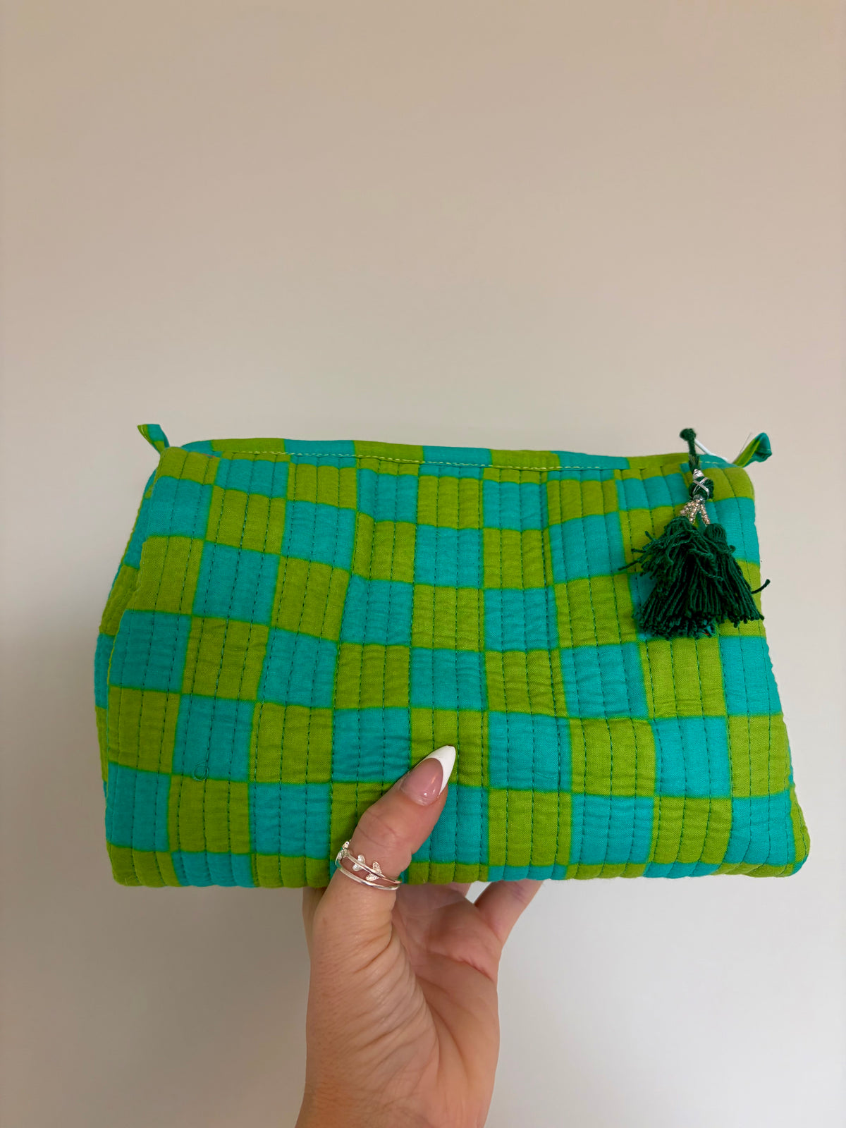 Green Checkerboard Large Tote (Zipped or Reversible)