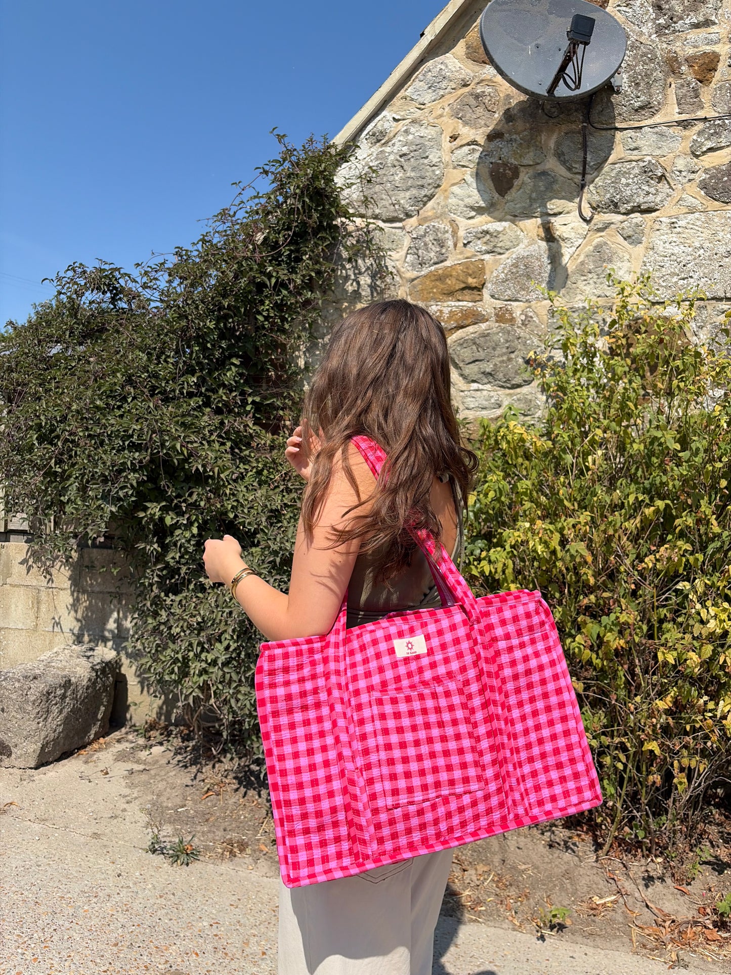 Pink Gingham Compartment Organiser Tote Bag