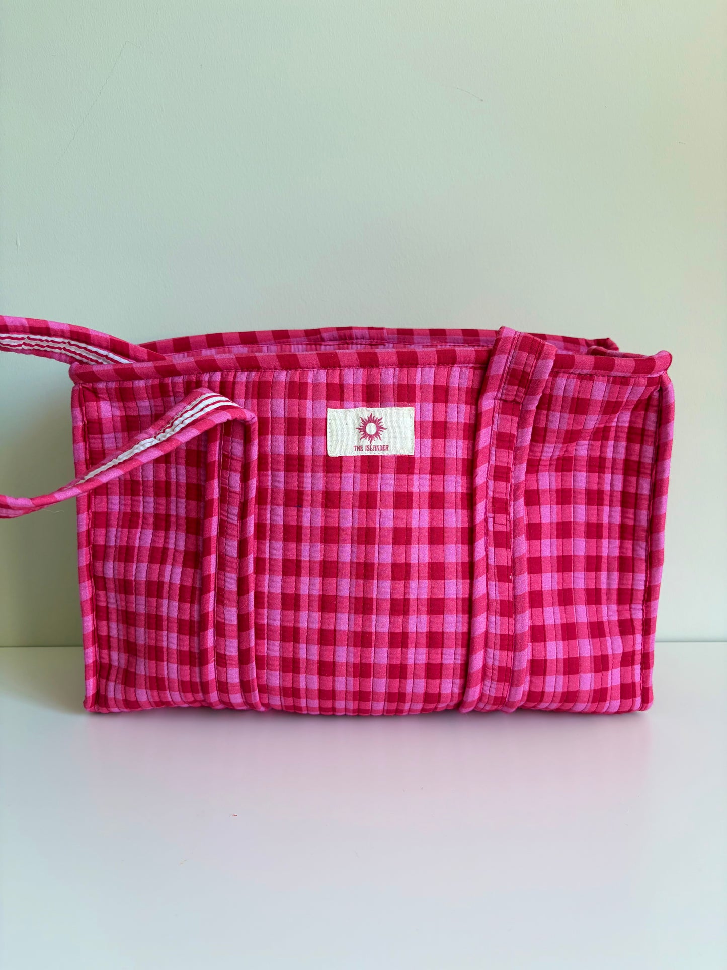Pink Gingham Large Tote Bag