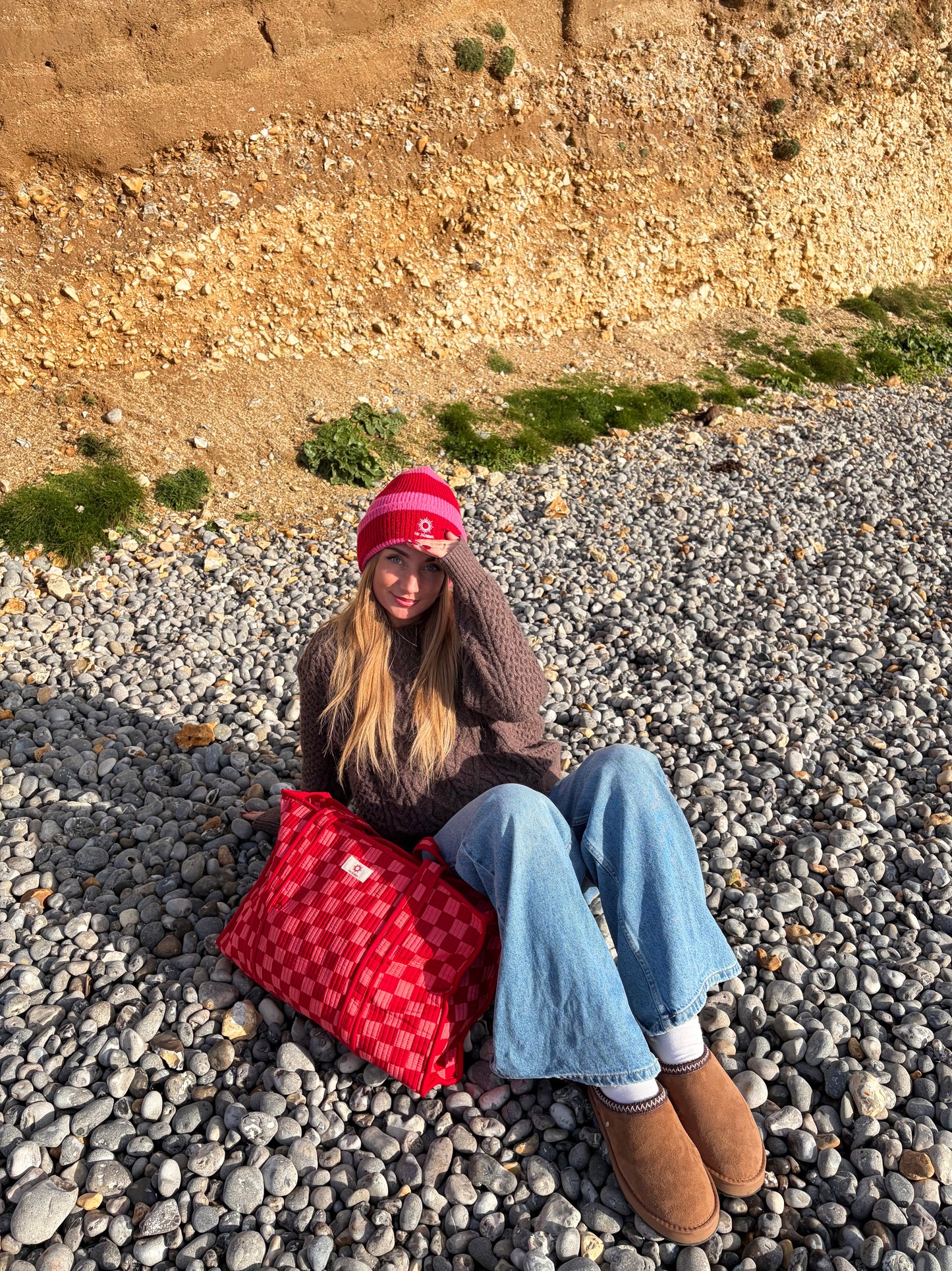Pink & Red Checkerboard Large Tote