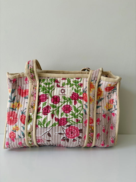 Beige Patchwork Midi Tote