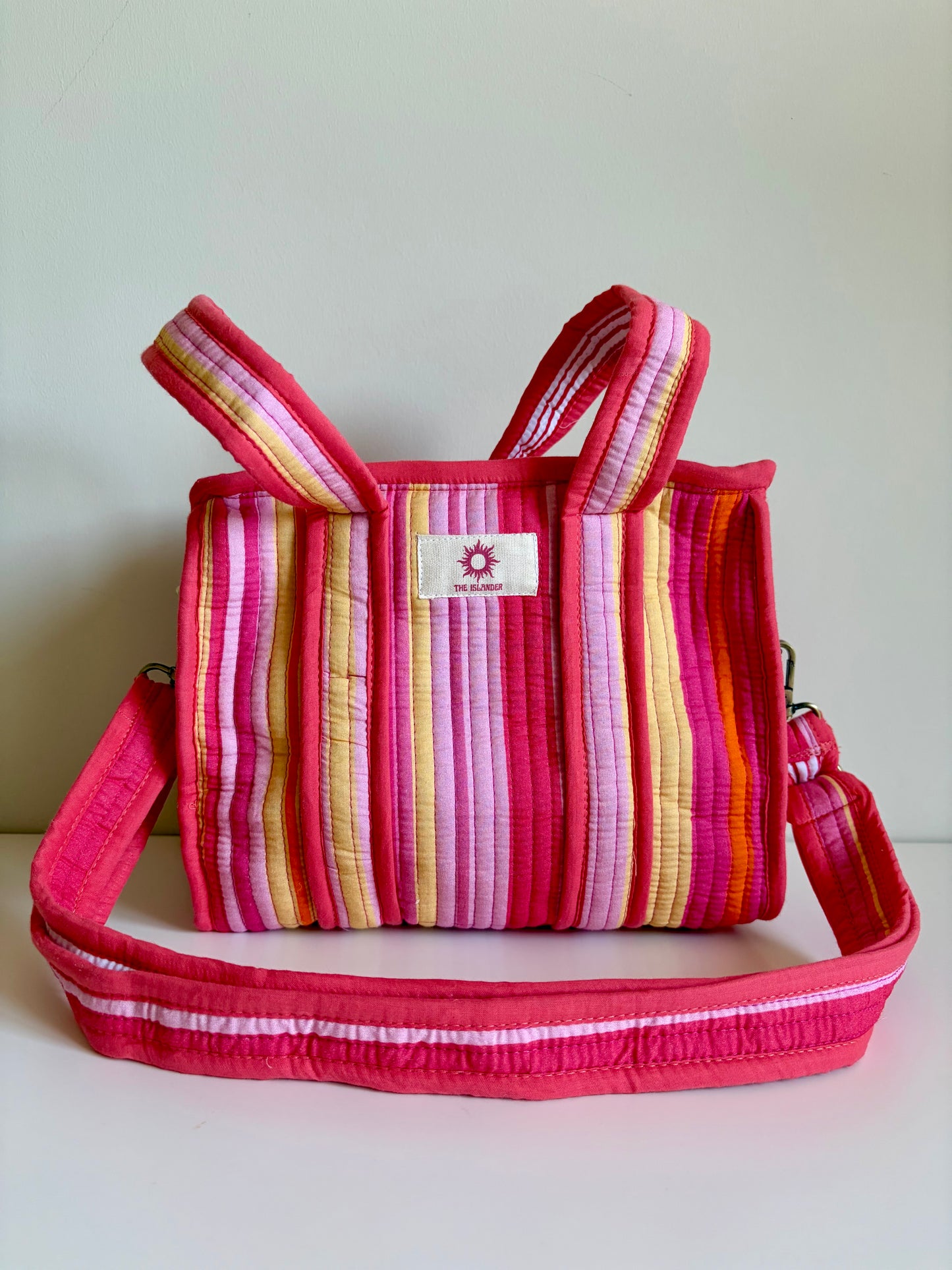 Pink & Yellow Stripe Mini Tote Bag