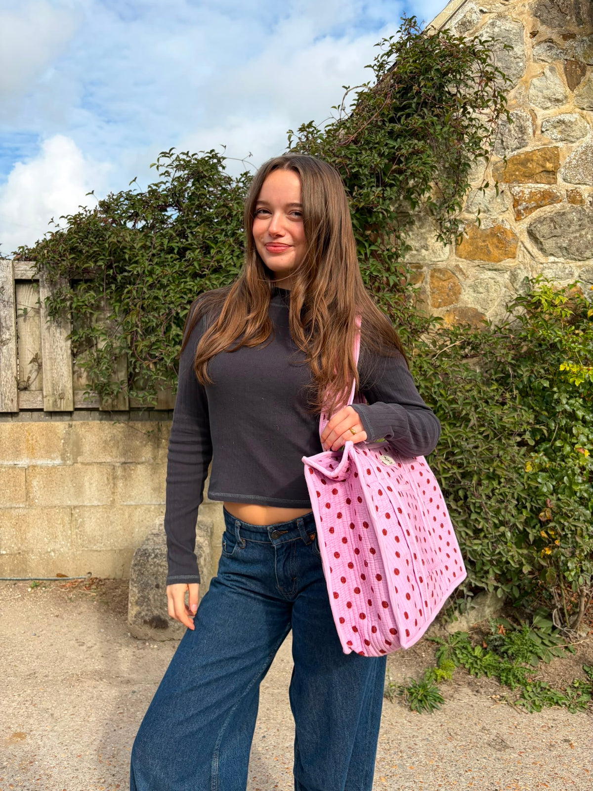 Pink & Brown Polka Organiser Compartment Tote