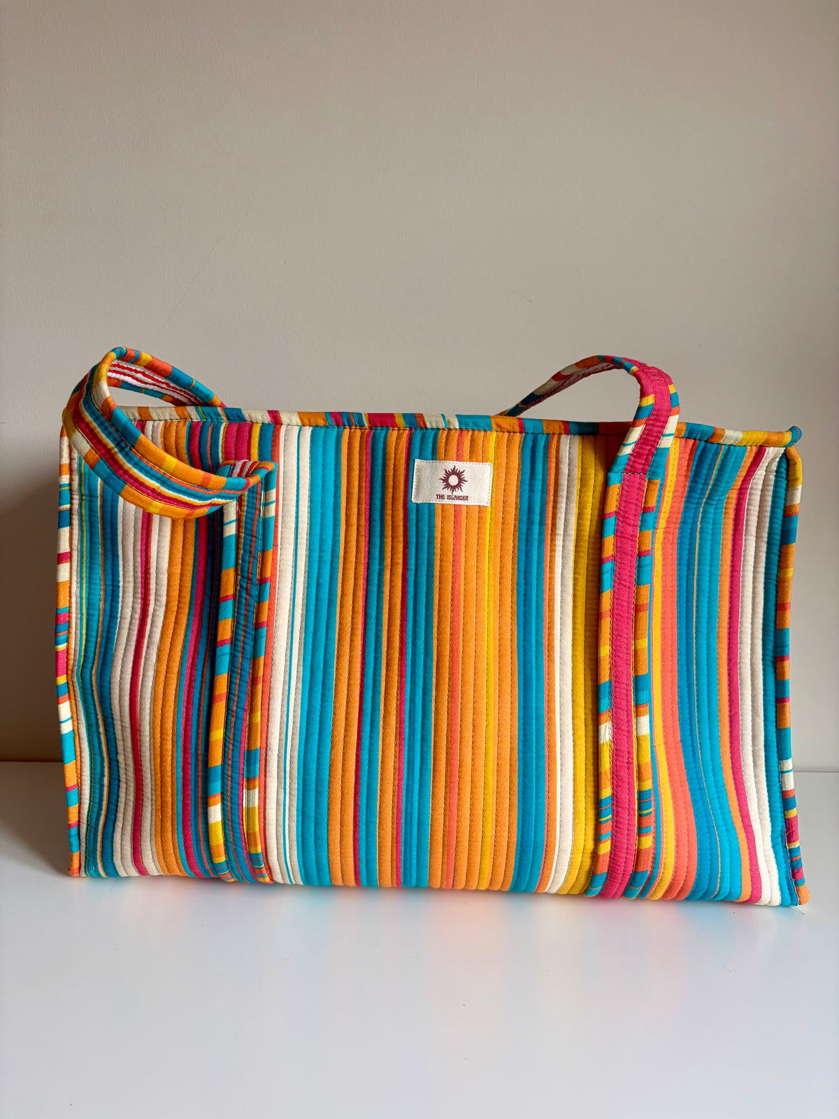 Blue & Orange Stripes Large Tote Bag