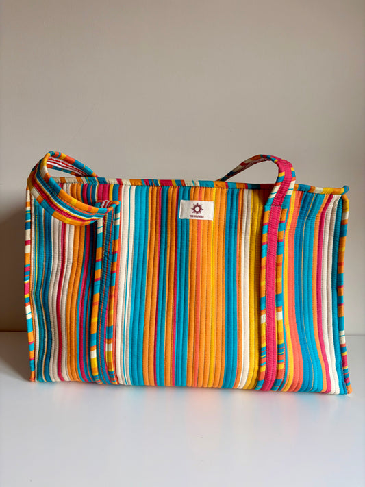 Blue & Orange Stripes Large Tote Bag