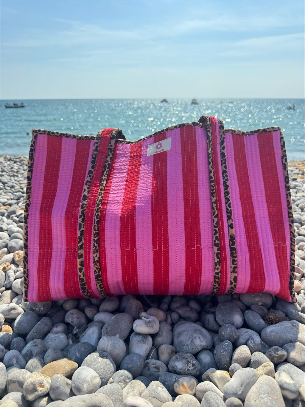 Pink Stripes & Leopard Print Large Tote Bag