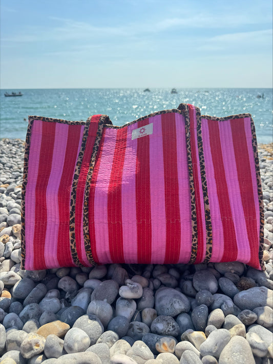 Pink Stripes & Leopard Print Reversible Tote Bag