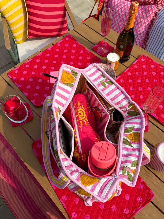 Pink Lemons Compartment Organiser Tote Bag