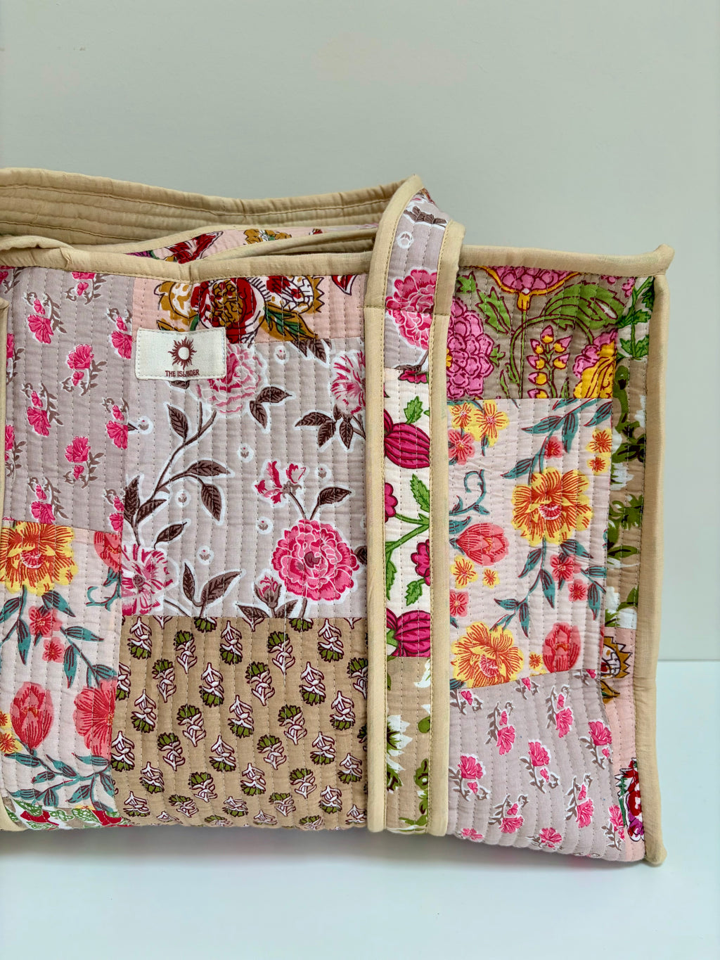 Beige Patchwork Large Tote Bag