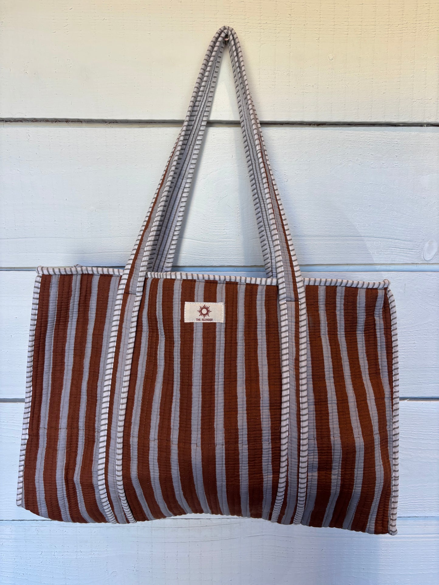 Brown & Grey Stripes Tote Bag Set