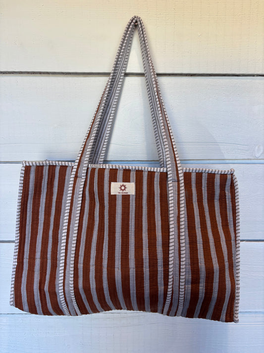 Brown & Grey Stripes Tote Bag Set