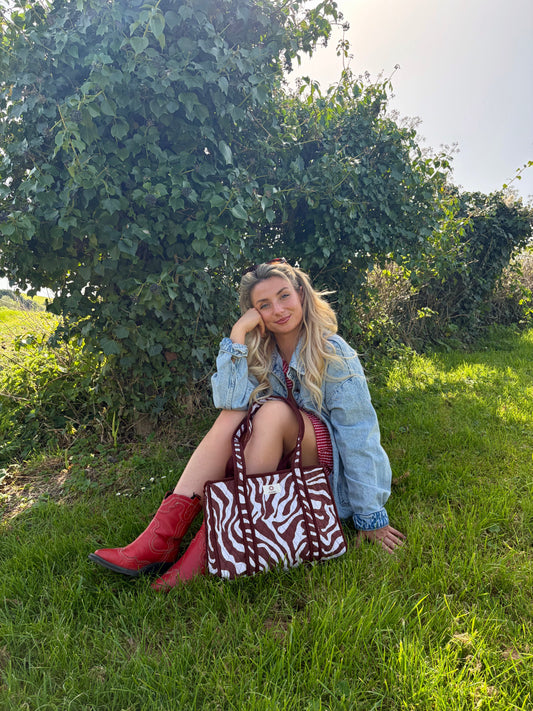 Brown Zebra Midi Tote Bag