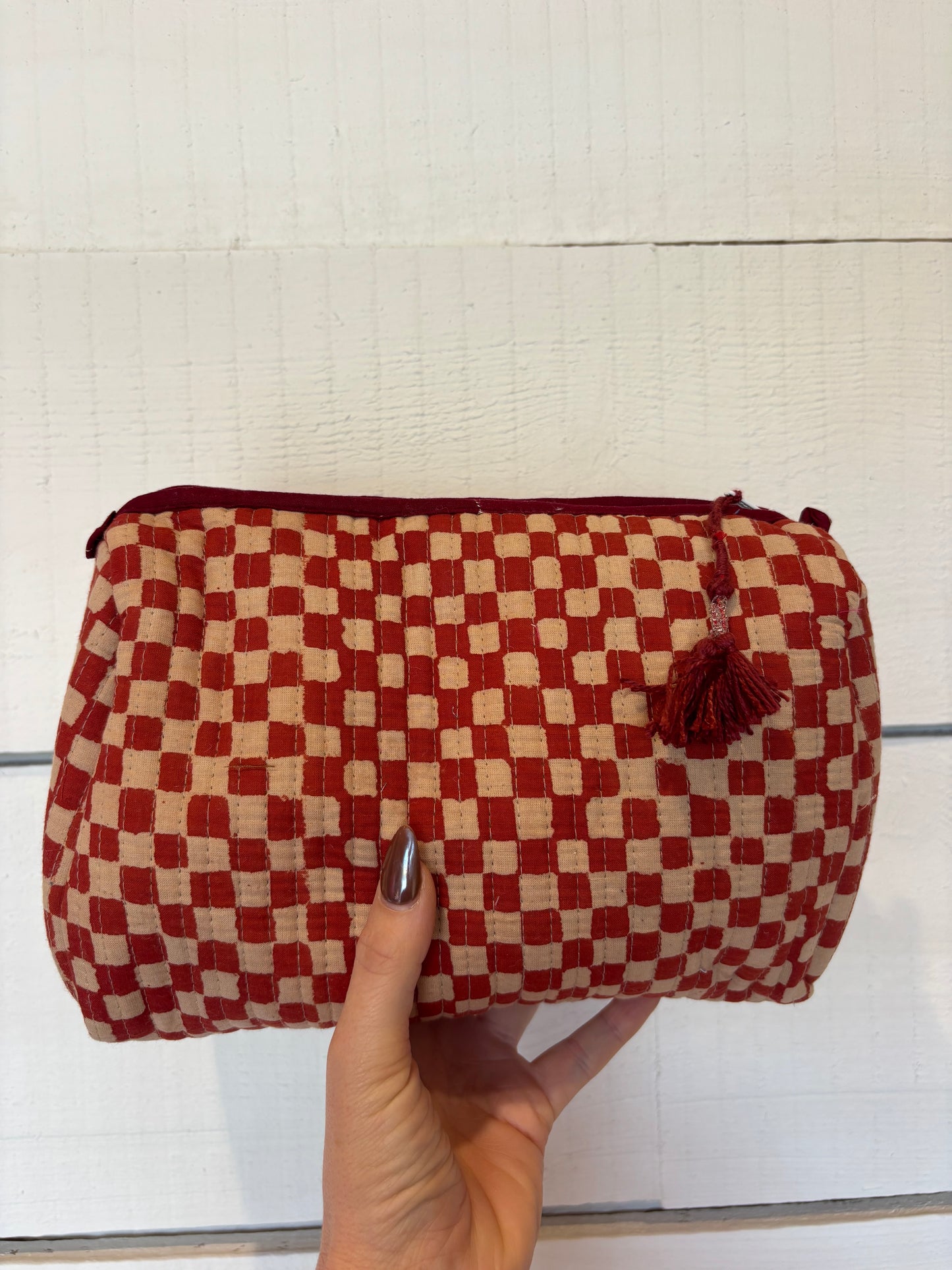 Terracotta Checkerboard Large Zipped Tote Bag