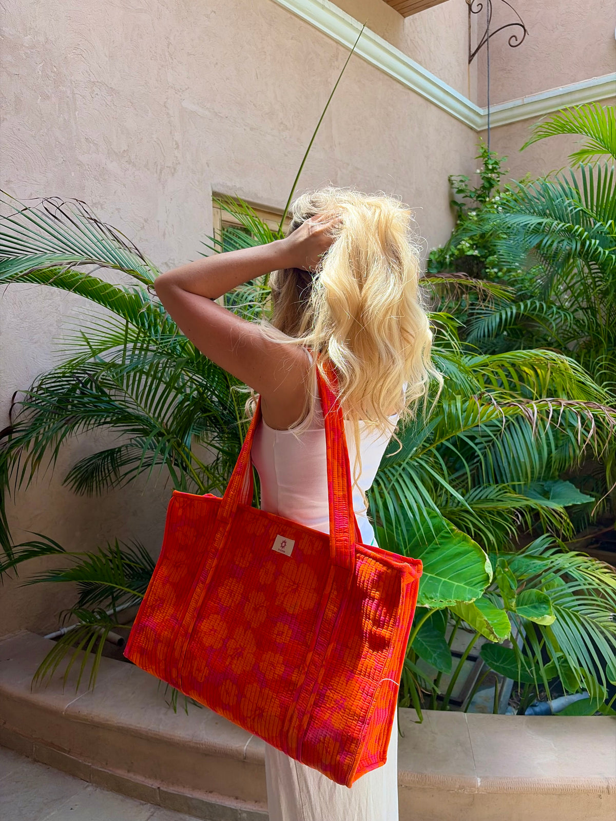 Pink & Orange Hibiscus Large Tote Bag