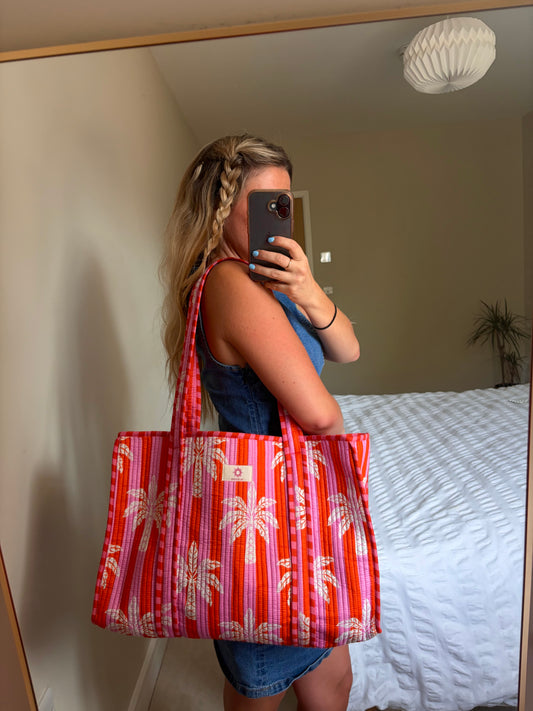 Pink & Orange Palm Tree Large Tote Bag