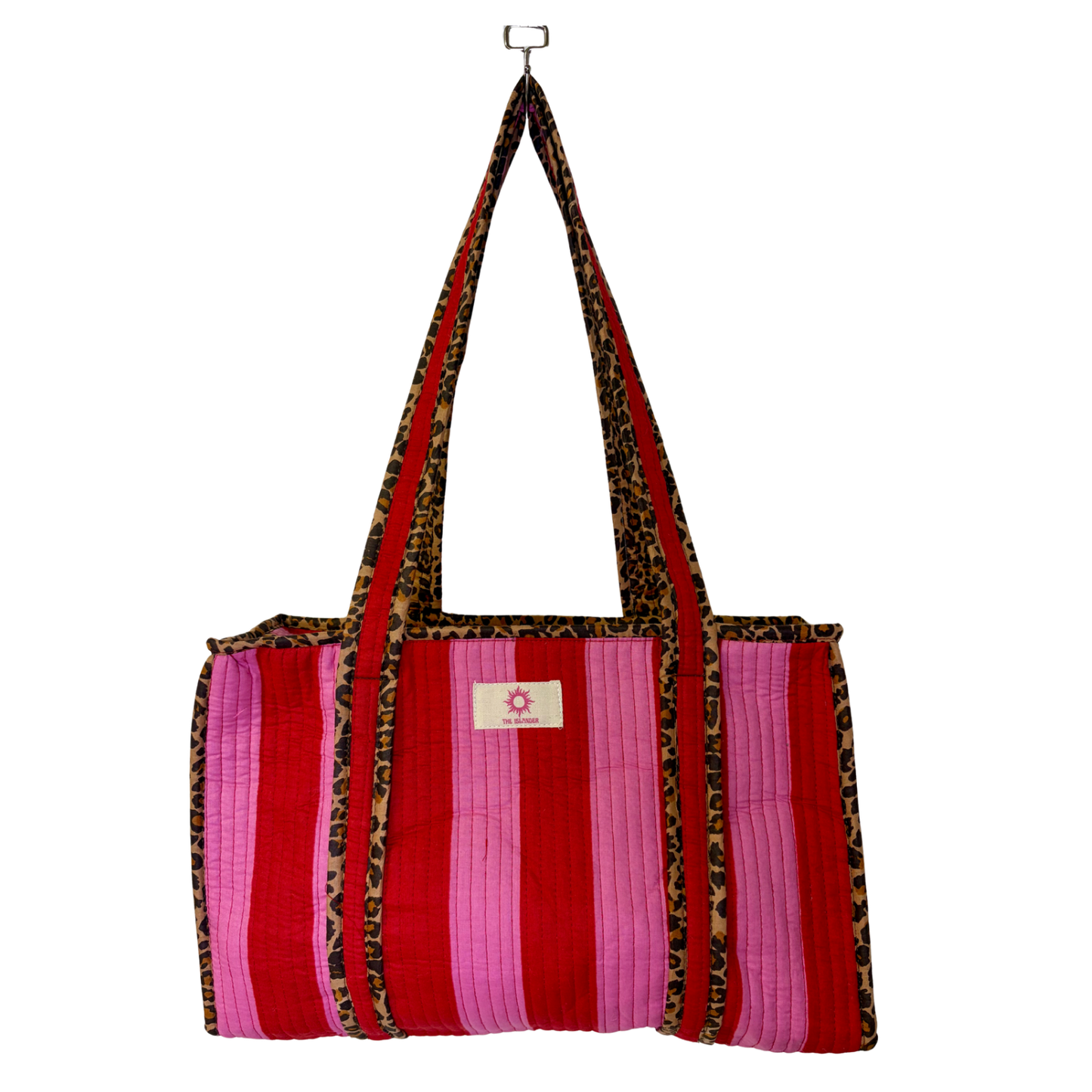 Pink Stripes Leopard Print Midi Tote