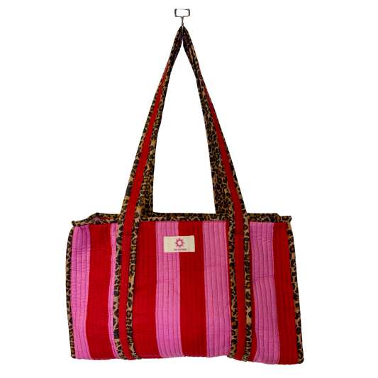 Pink Stripes Leopard Print Midi Tote