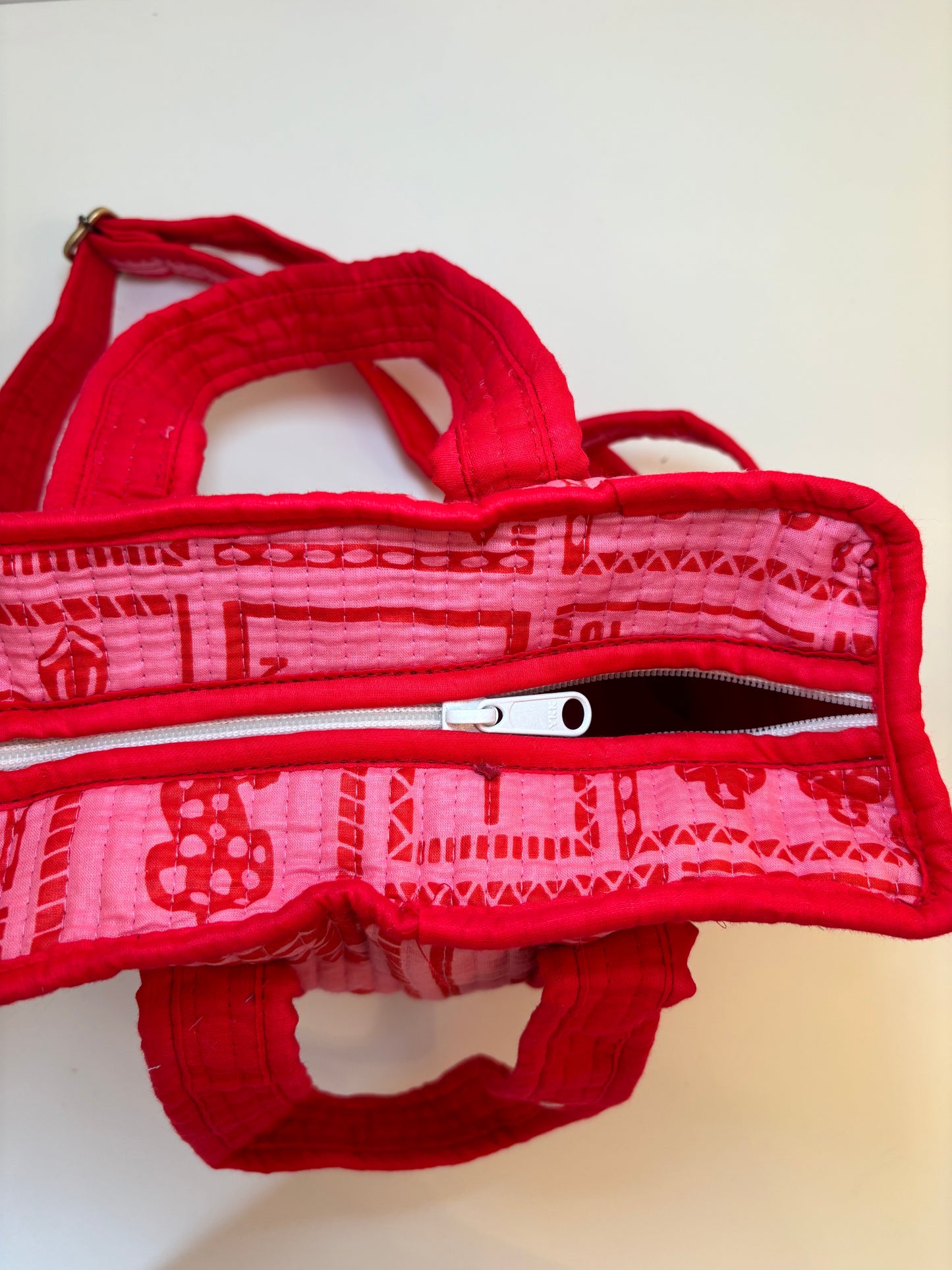 Pink/Red Block Print Mini Tote Bag
