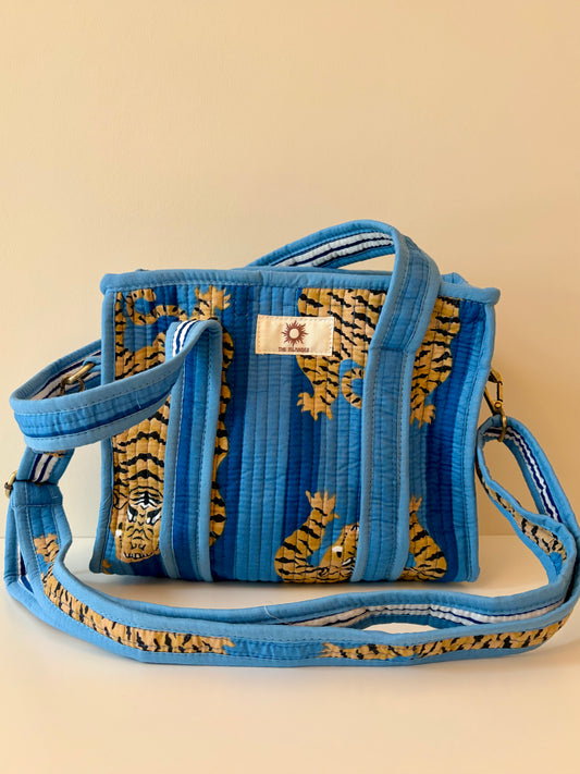Blue Stripes Tiger Mini Tote Bag