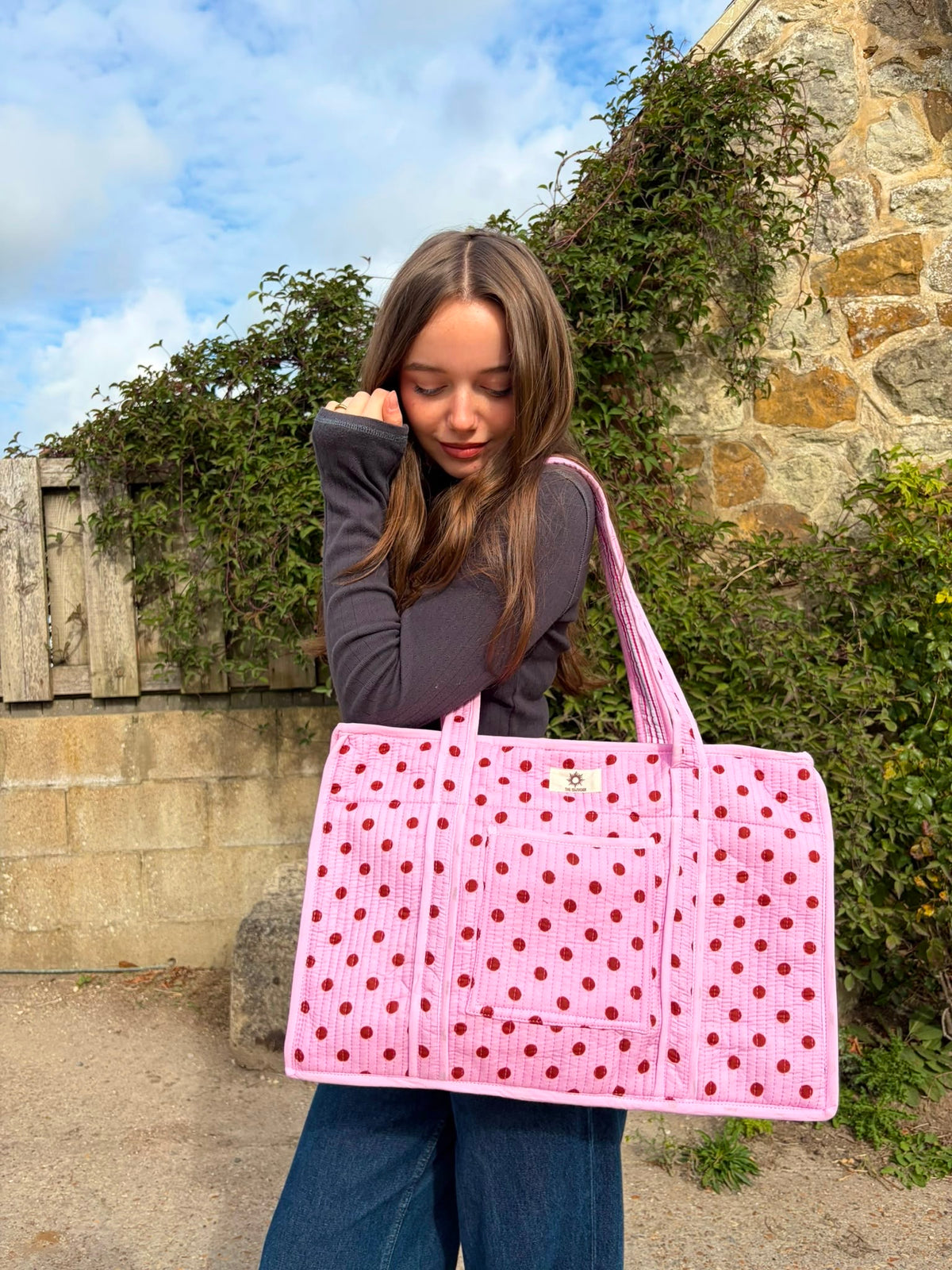 Pink & Brown Polka Organiser Compartment Tote