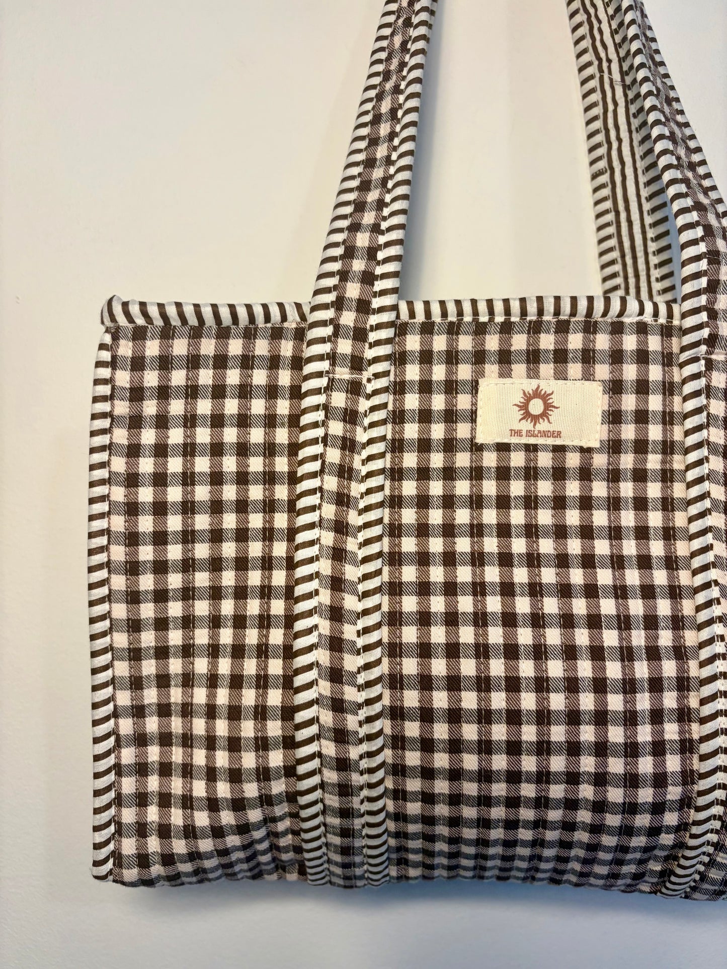Brown Gingham Midi Tote