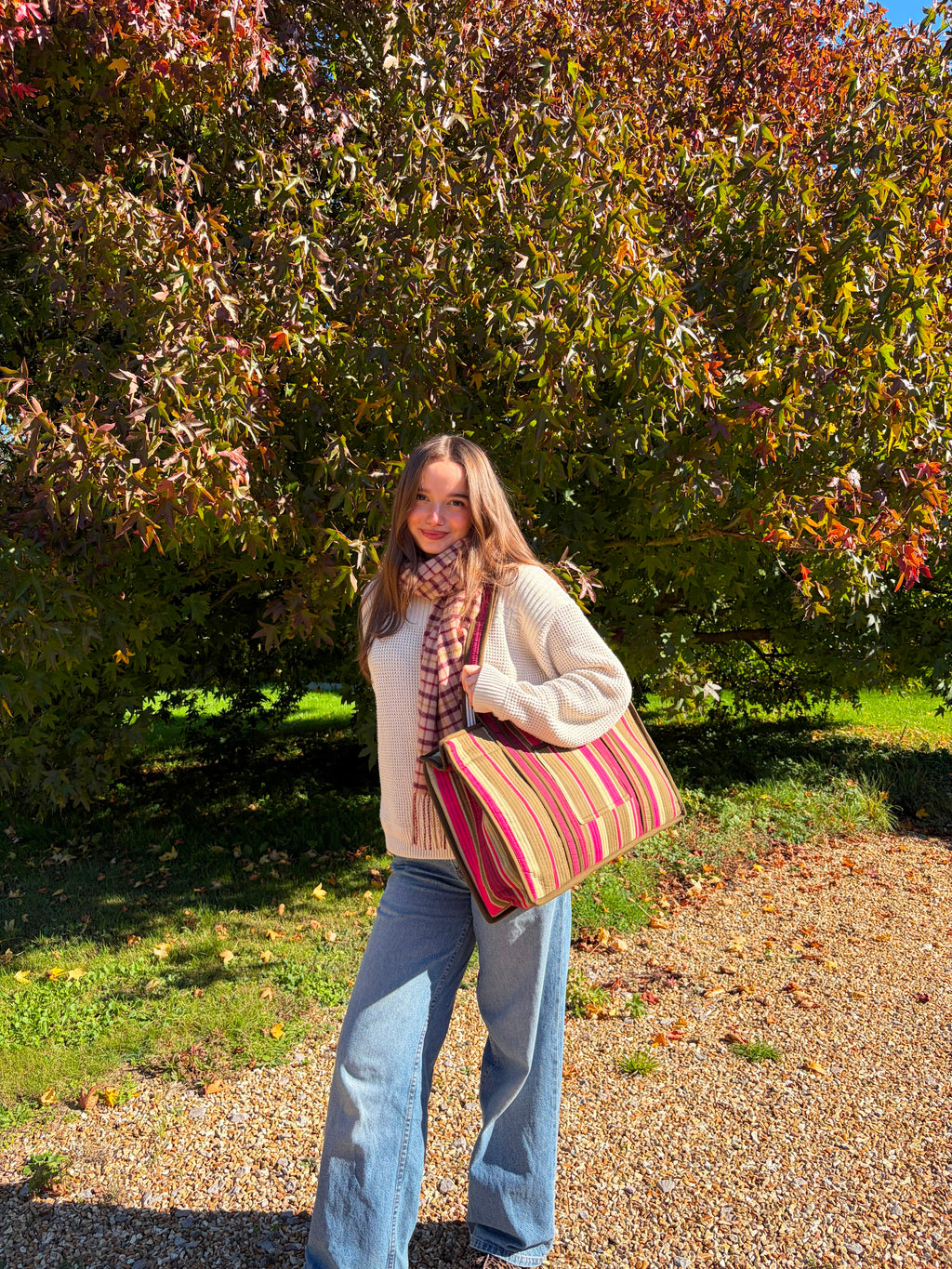 Olive Stripes Organiser Compartment Tote