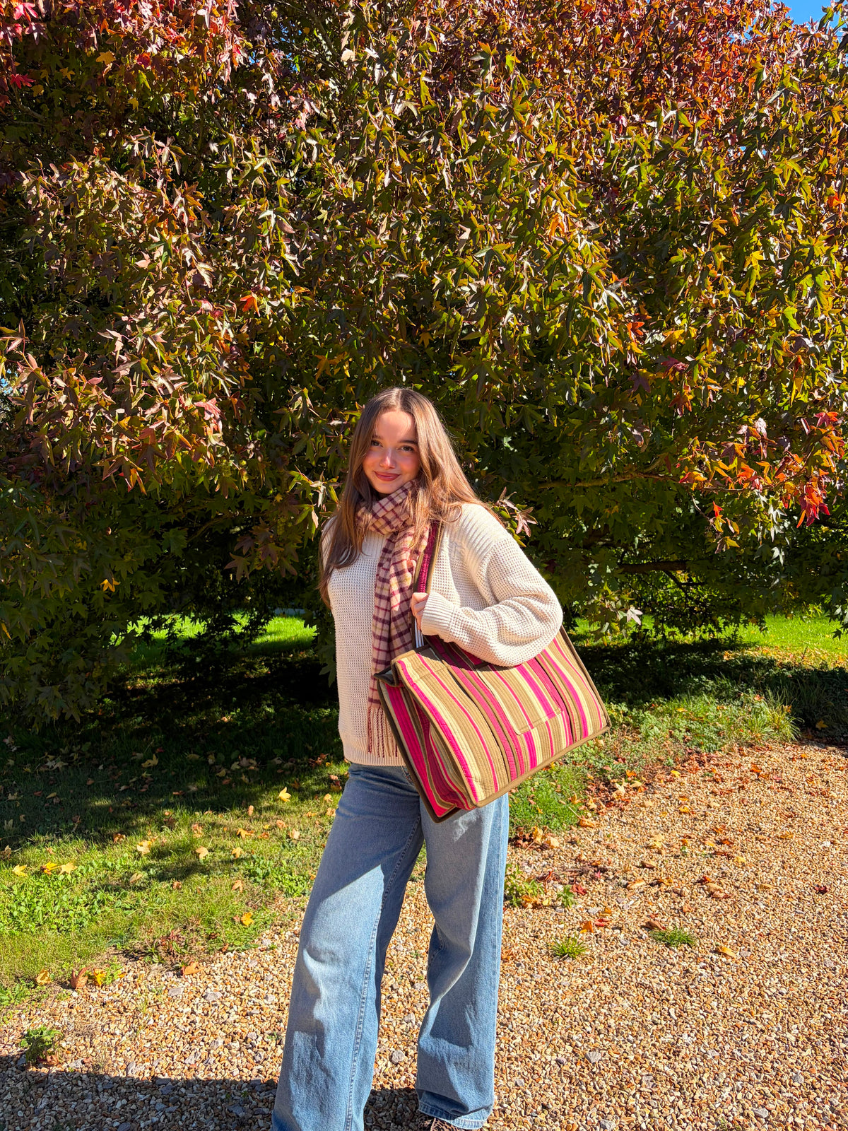 Olive Stripes Organiser Compartment Tote