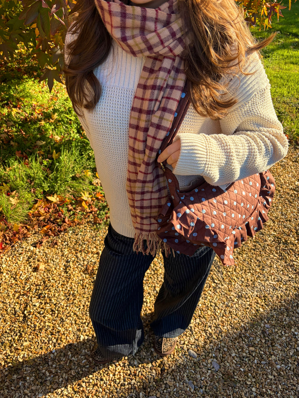 Brown & Blue Polka Frill