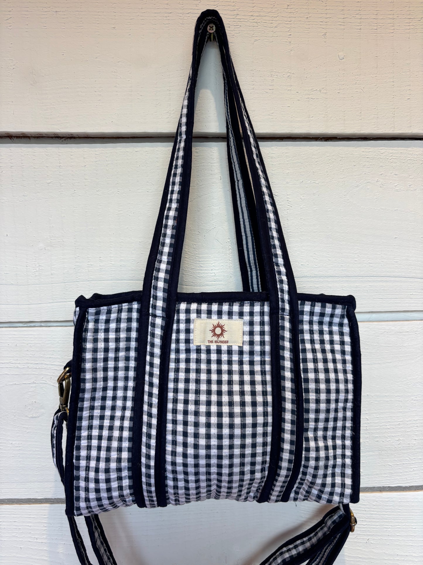 Navy Gingham Mini Tote Bag