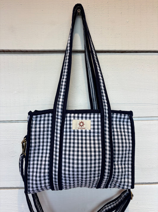 Navy Gingham Mini Tote Bag