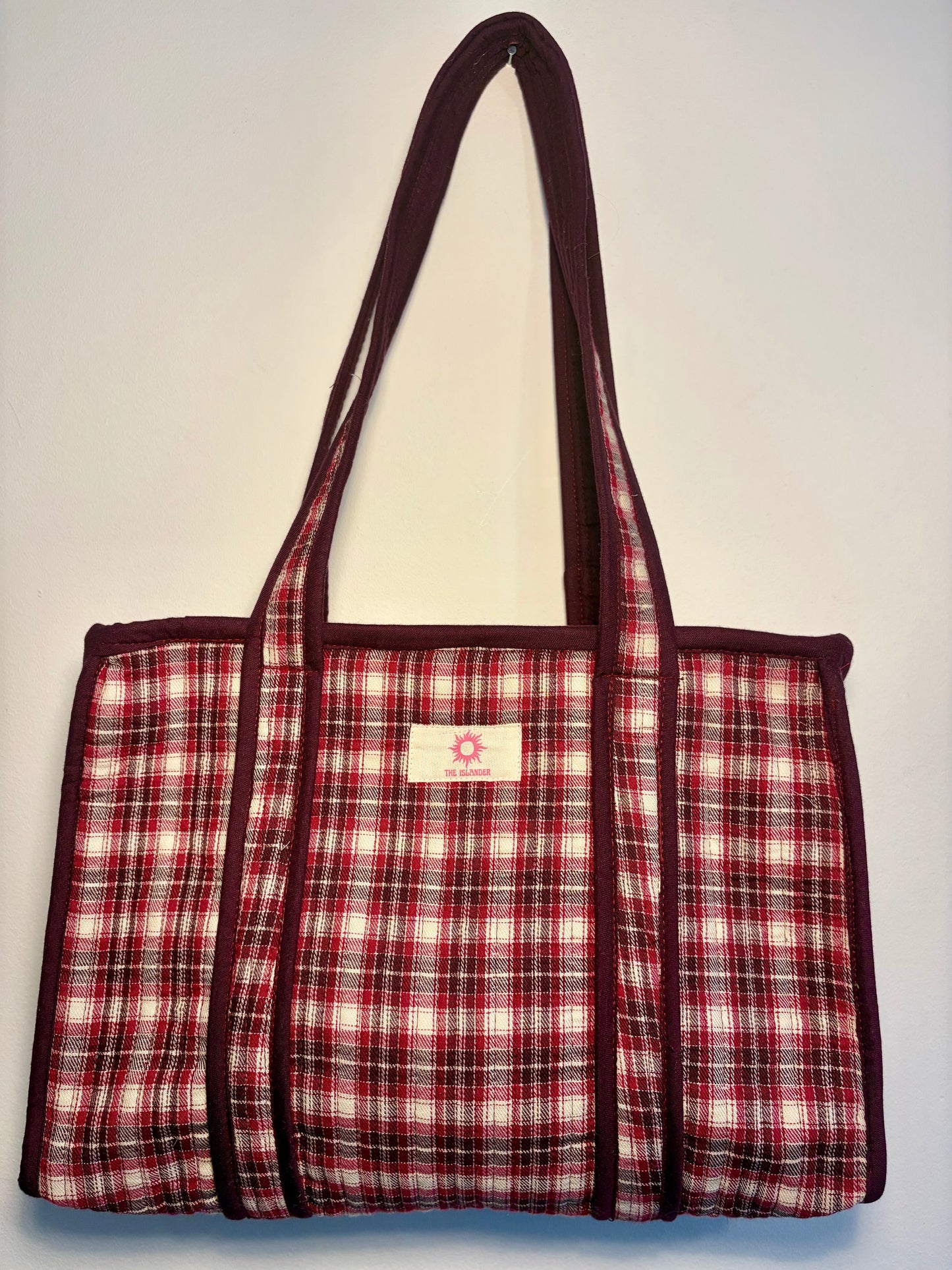 Maroon Tartan (Plaid) Midi Tote