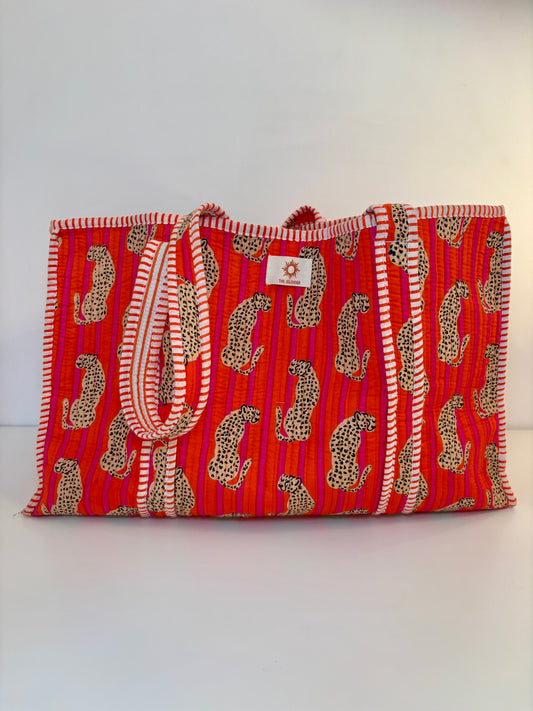 Pink/Orange Leopard Zipped Tote Bag Set (PRE ORDER)