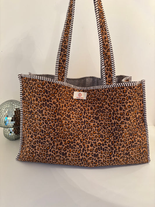 Quilted Tote Bags ( Leopard Print, Orange/Pink Leopard)