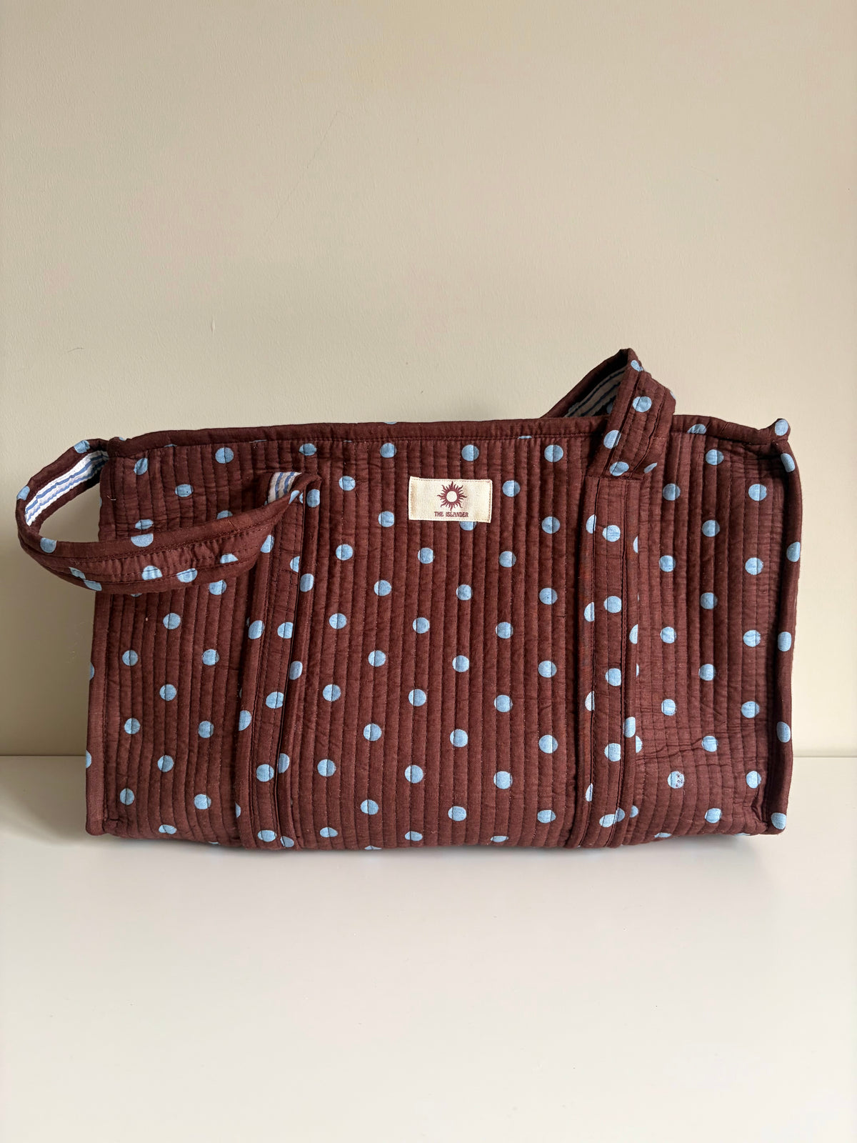 Brown And Blue Polka Midi Compartment Tote