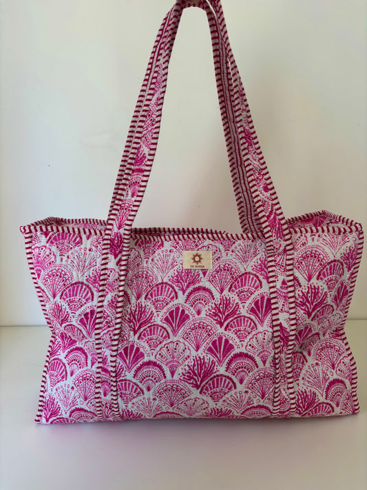Pink Shell Quilted Tote Bag (WITH ZIP)