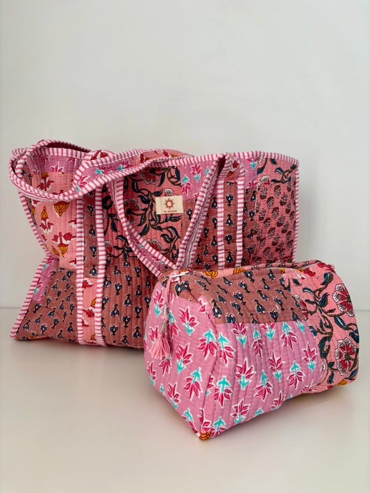Pink Patchwork Quilted Tote Bag Set