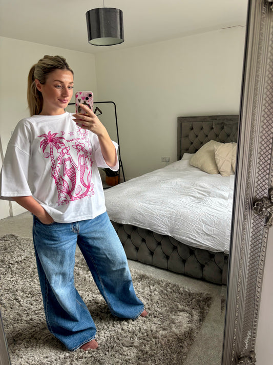 Coastal Cowgirl Pink Mermaid - Women's Oversized/Boxy Shape - Organic Cotton