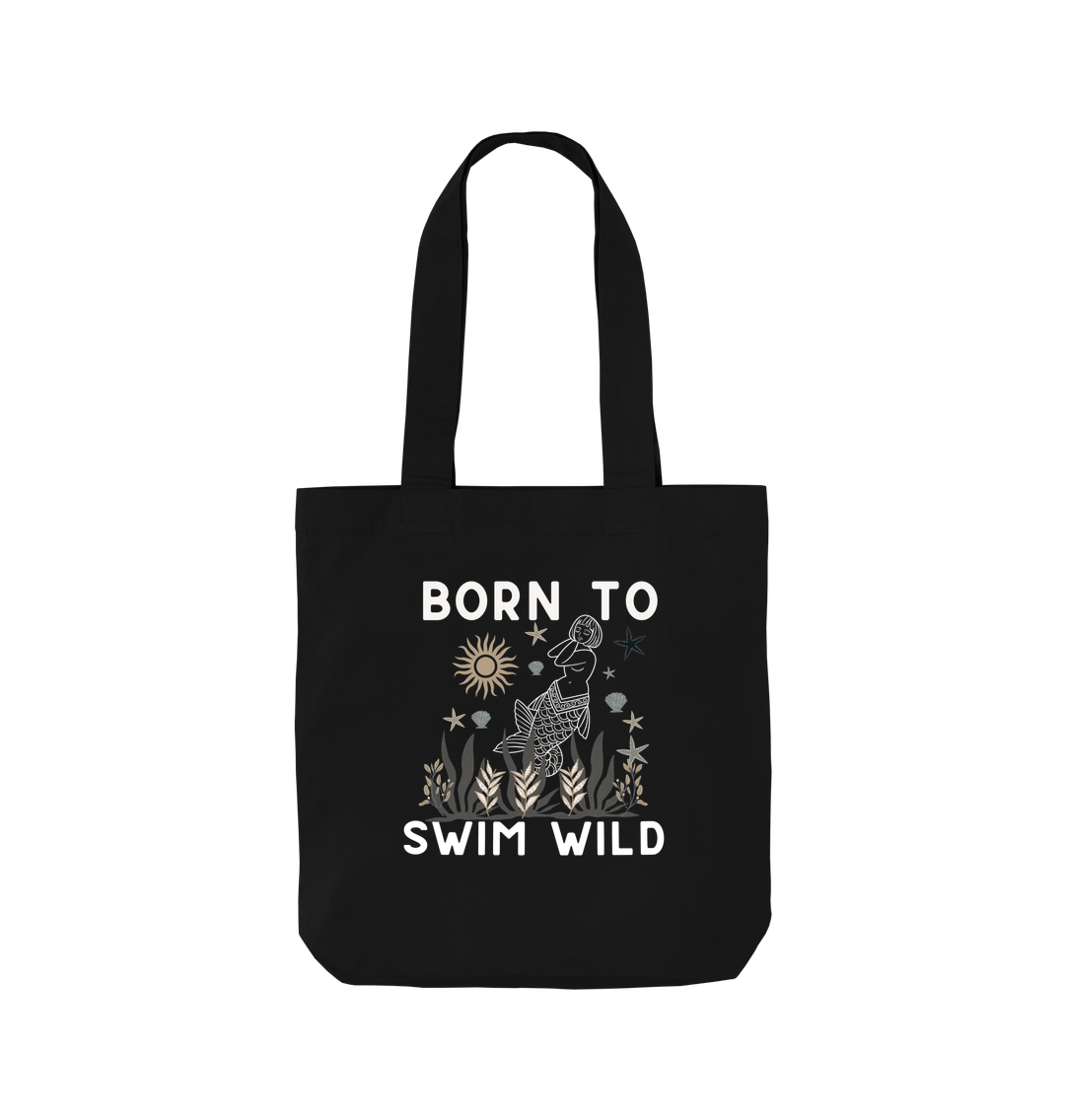 Black Born To Swim Wild - Tote Bag \/ Beach Bag