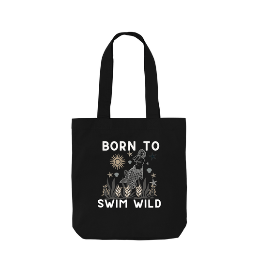 Black Born To Swim Wild - Tote Bag \/ Beach Bag