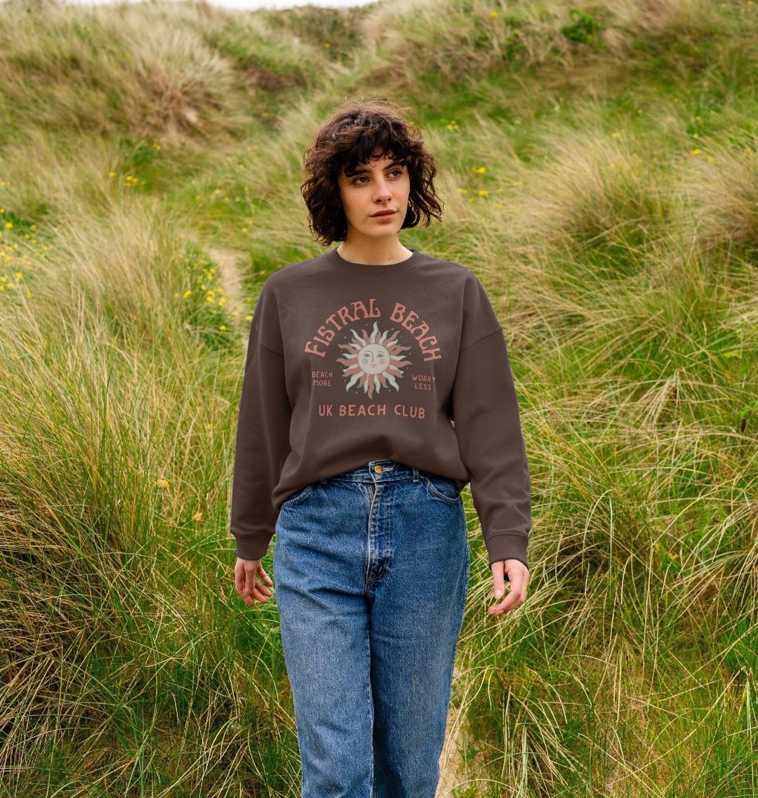 Fistral Beach - UK Beach club  - Women's Oversized Style Sweatshirt - Beach More/Worry Less