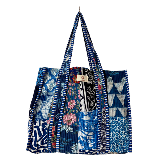 Blue Patchwork Shopper Tote (Reversible)
