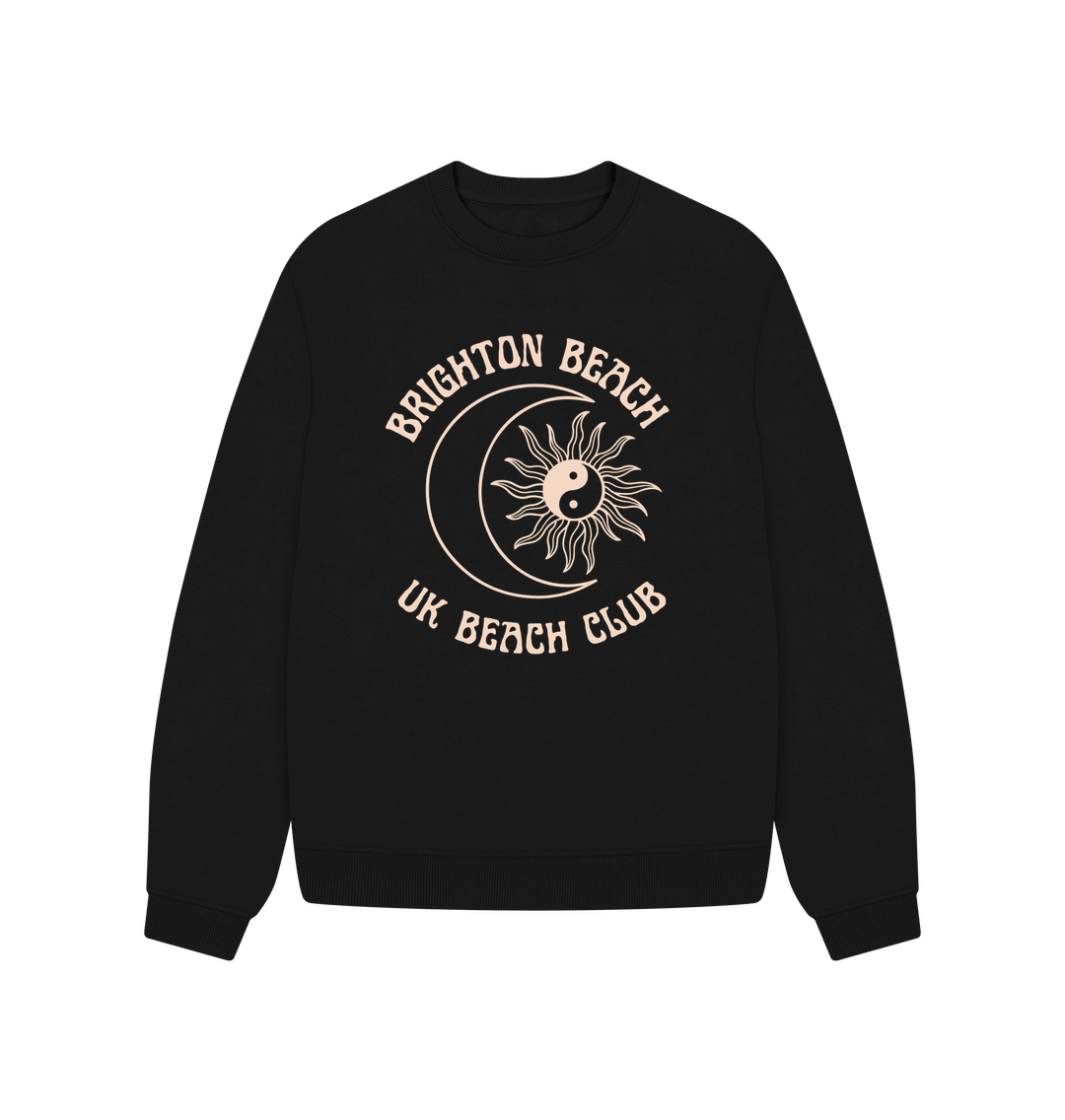 Black Brighton Beach - UK Beach club  - Women's Oversized style sweatshirt - Sun and Moon design