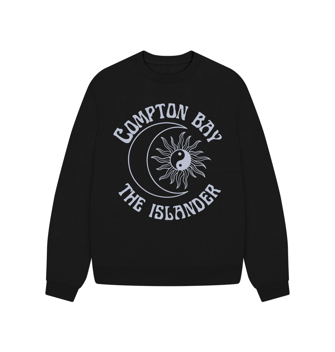 Black Compton Bay - Lilac writing - Women's oversized style sweatshirt - Sun and Moon - The Islander