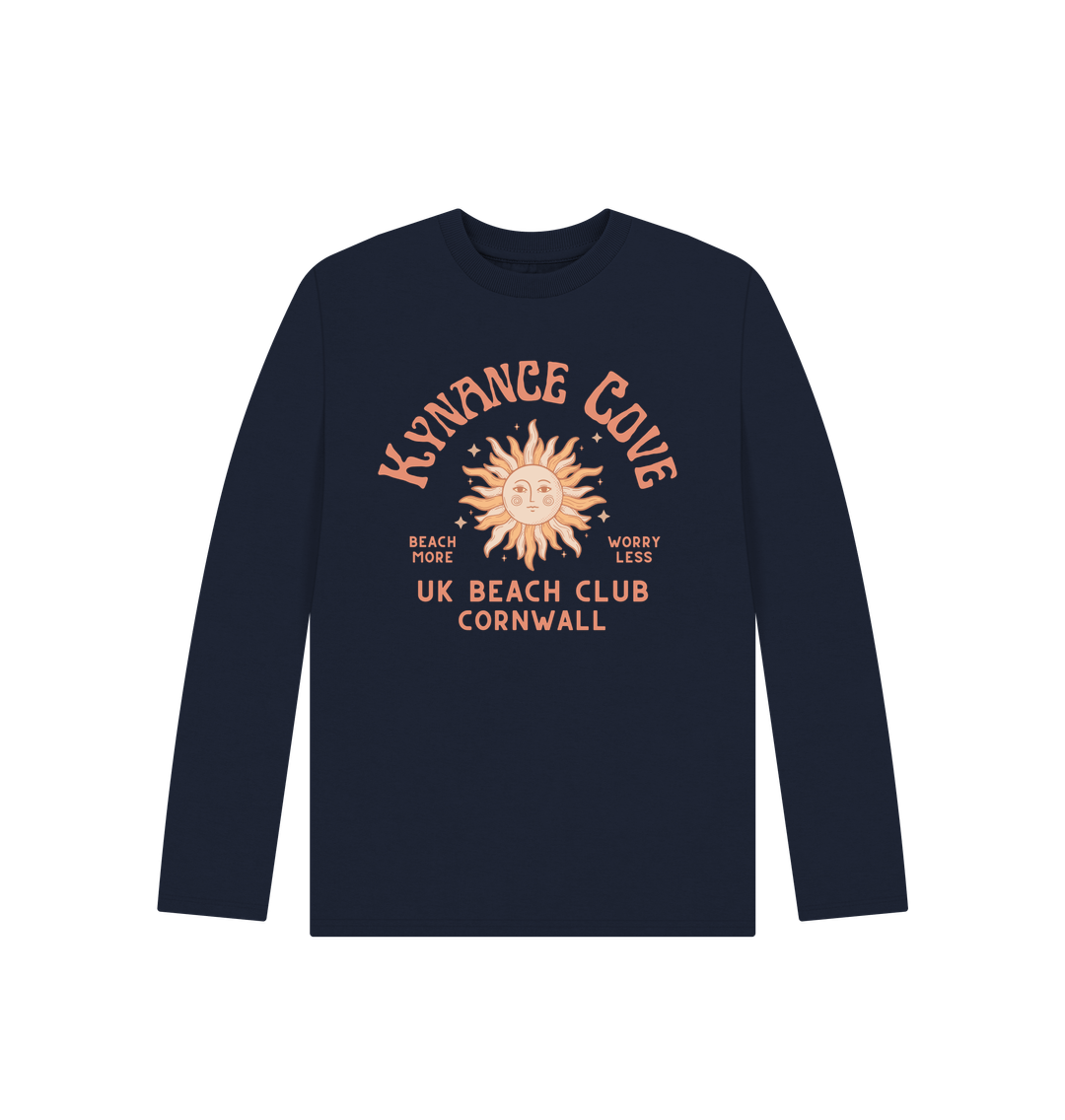 Navy Blue Kynance Cove - Cornwall - Kids Long Sleeve T Shirt - Organic Cotton