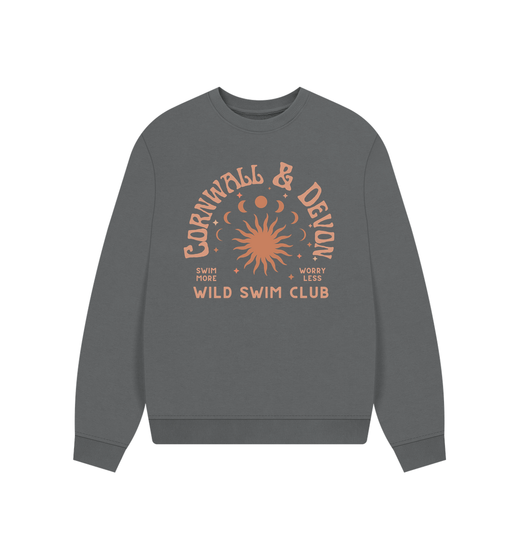Slate Grey Cornwall and Devon - Women's Oversized Style Sweatshirt - Wild Swim Club