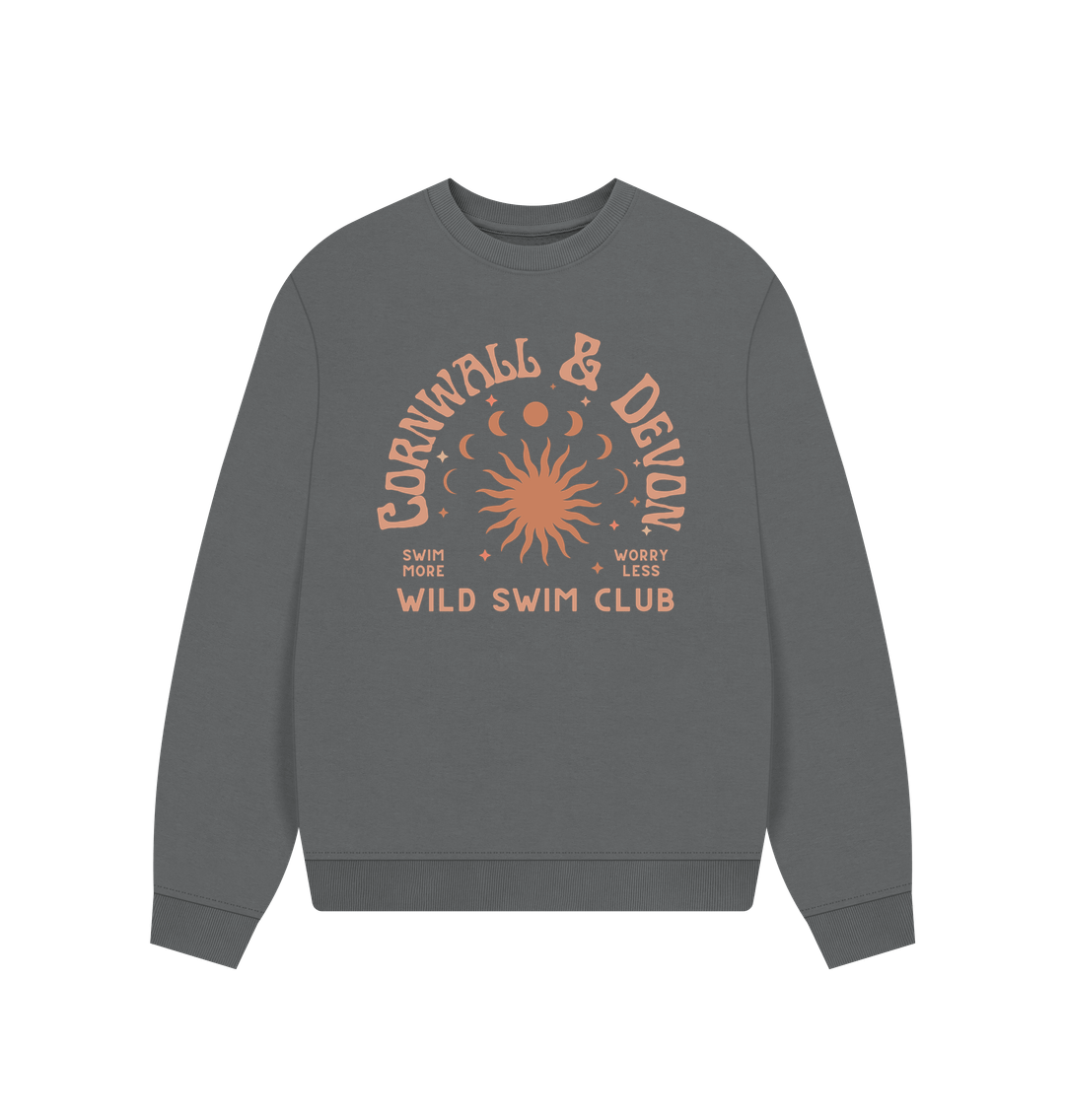 Slate Grey Cornwall and Devon - Women's Oversized Style Sweatshirt - Wild Swim Club