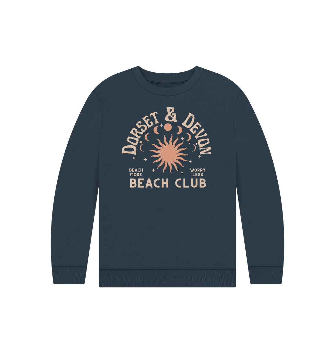 Navy Blue Dorset & Devon Beach Club - Kids Sweatshirt - Organic Cotton